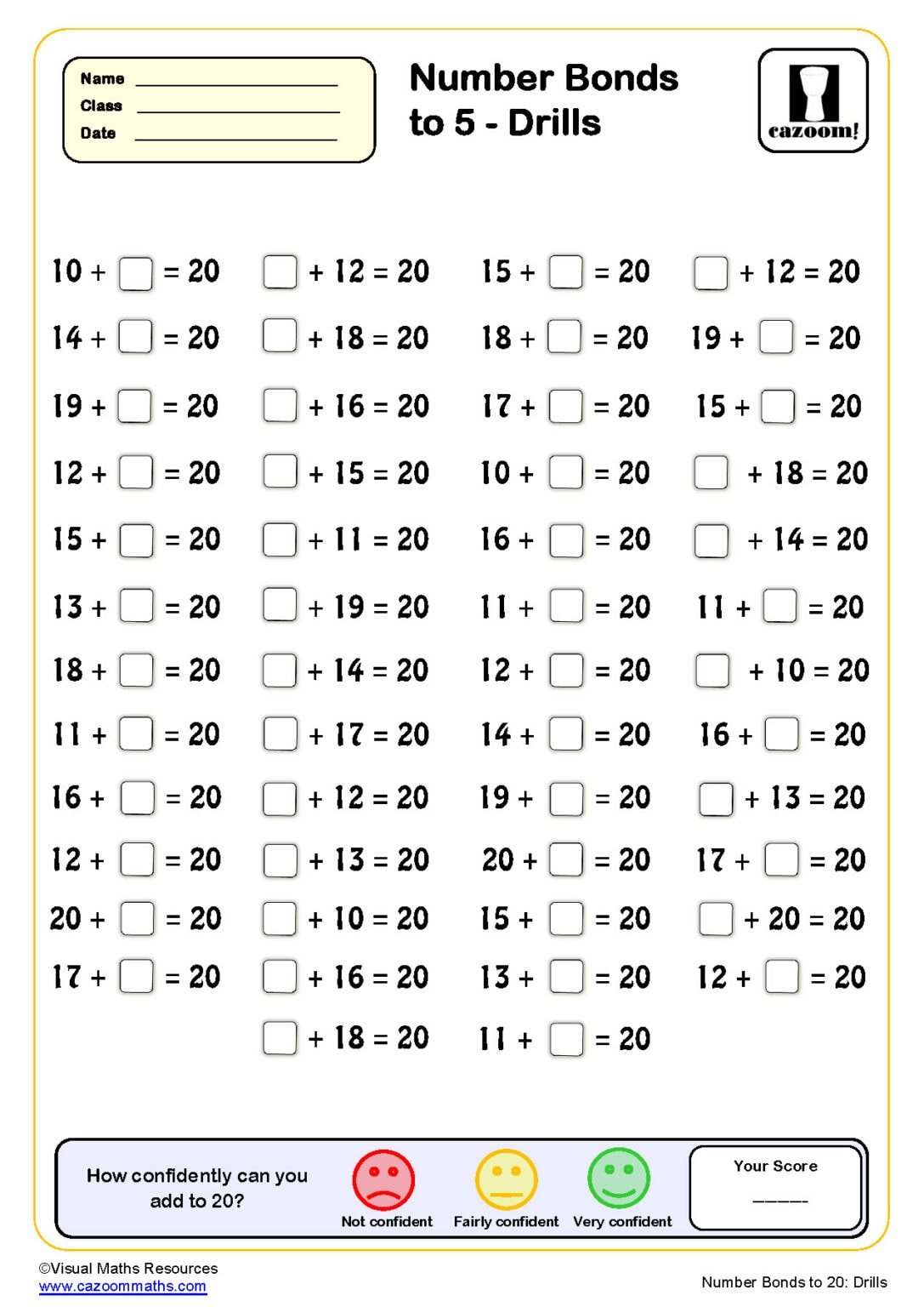 35 Number bonds worksheets to 20 free Pdf