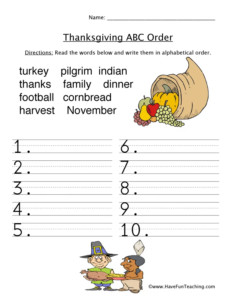 21 1St Grade Worksheets Thanksgiving