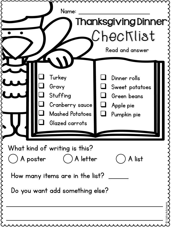 21 1St Grade Worksheets Thanksgiving
