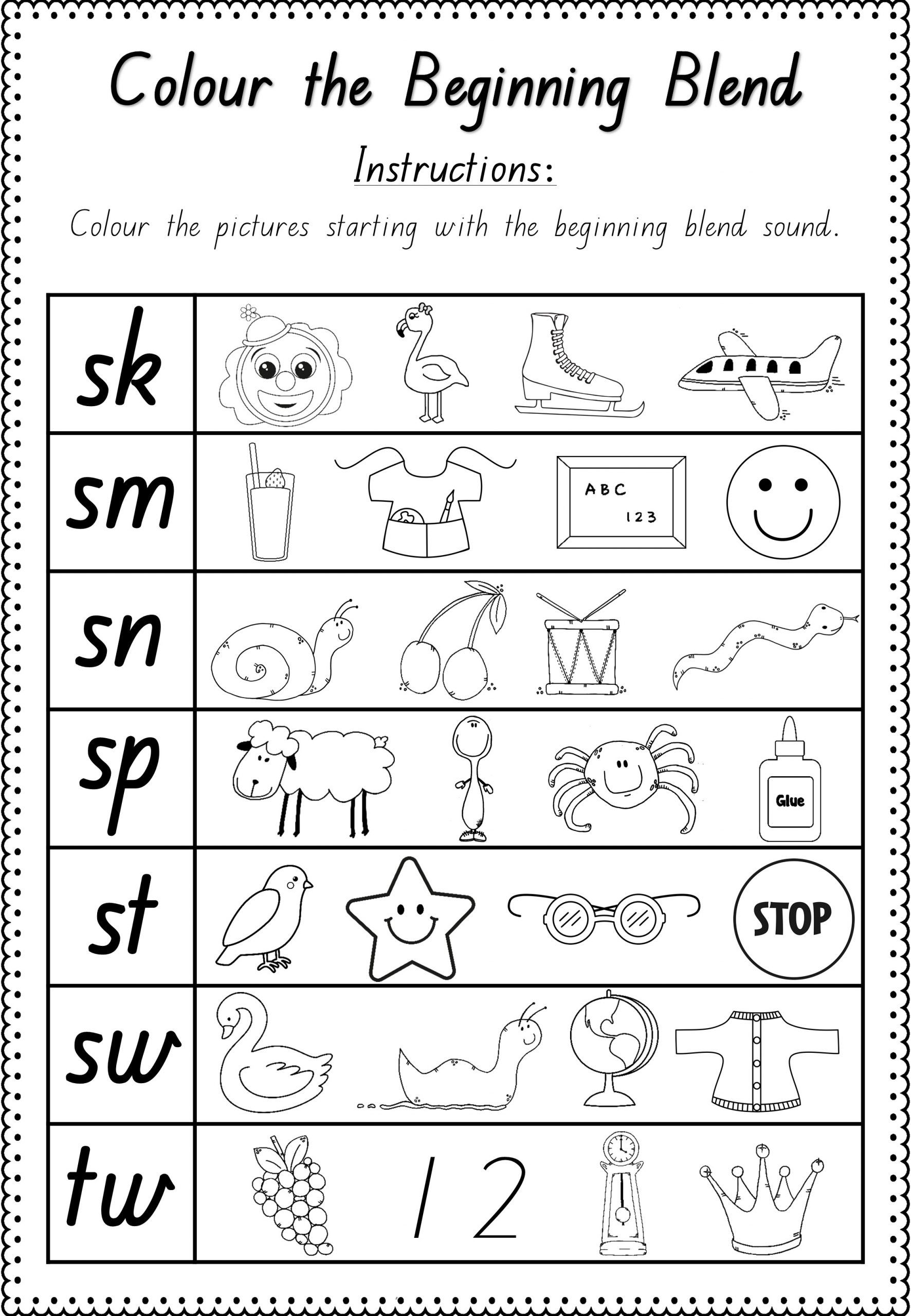 21 English Blends Worksheets For Kindergarten