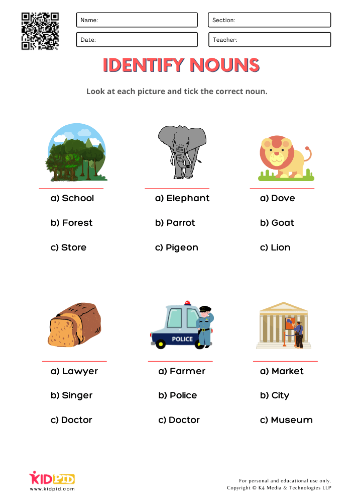 21 English Worksheets For Grade 1 Noun