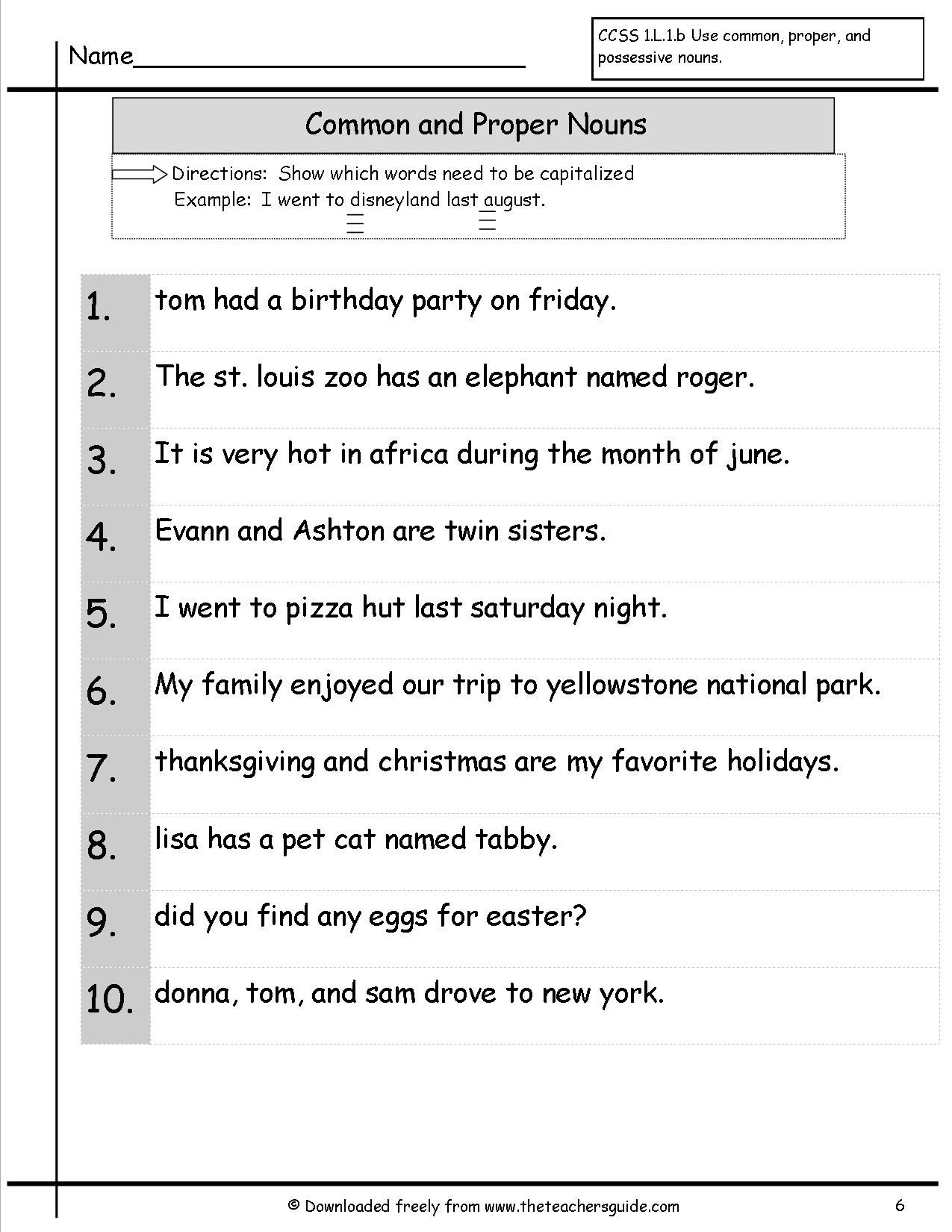 21 English Worksheets For Grade 1 Noun