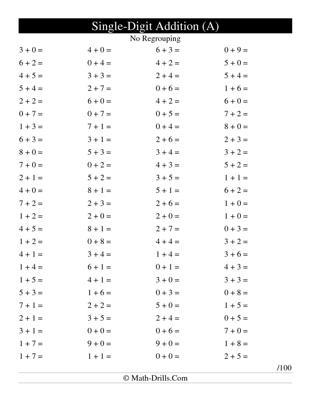 21 Horizontal Addition Worksheets Grade 2