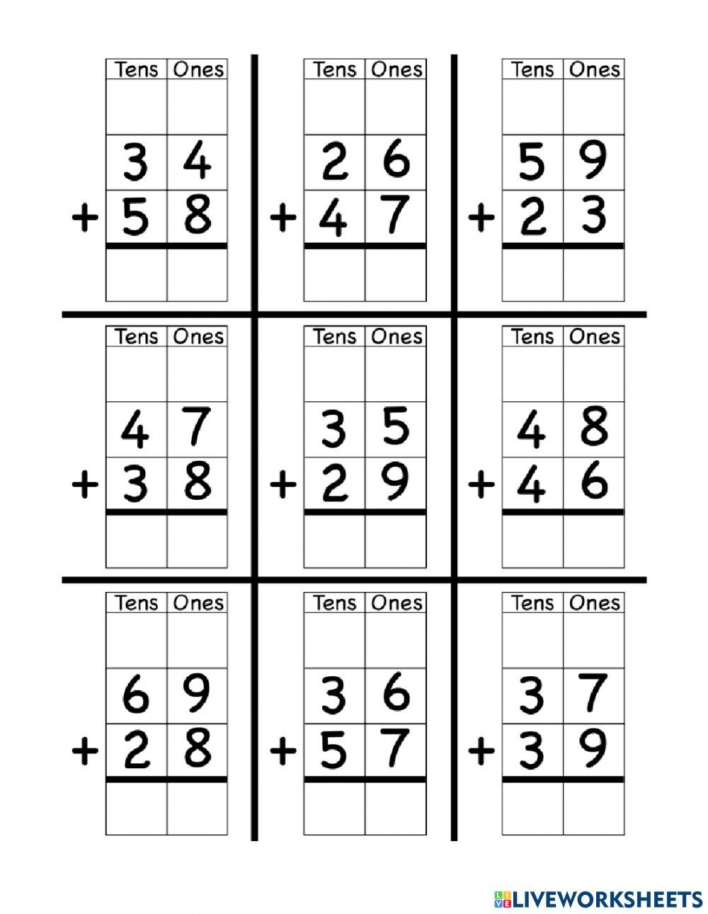 21 Horizontal Addition Worksheets Grade 2