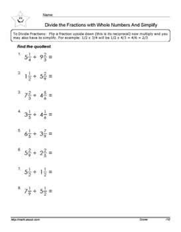 21 Math Worksheets Dividing Fractions