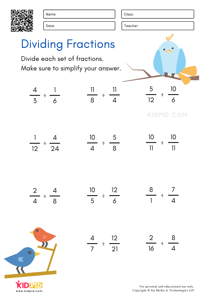 21 Math Worksheets Dividing Fractions