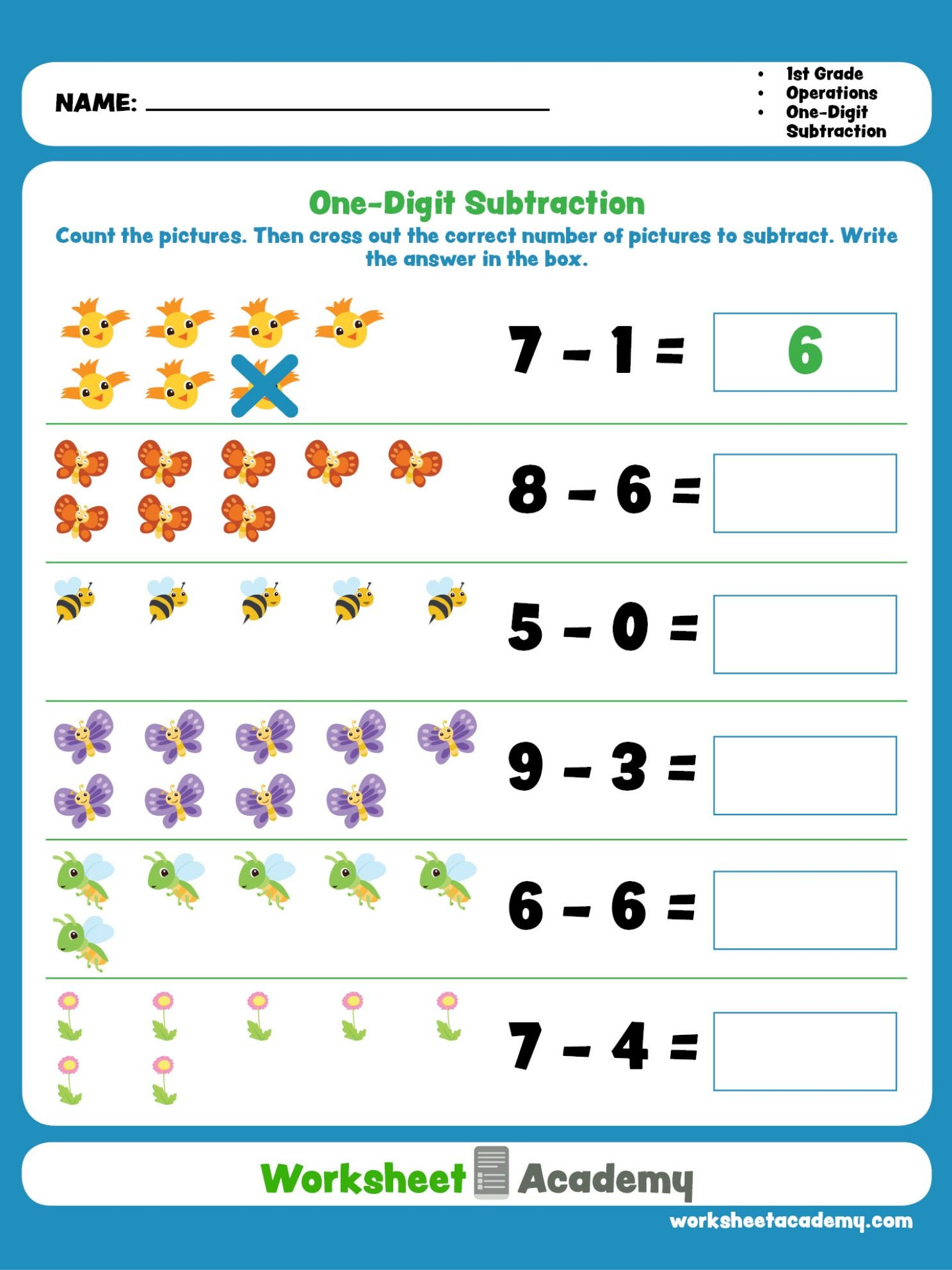21 Math Worksheets For Grade 1 Subtraction Practice