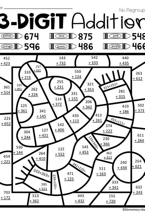 3 Digit Addition Winter Themed Color By Code 2F9
