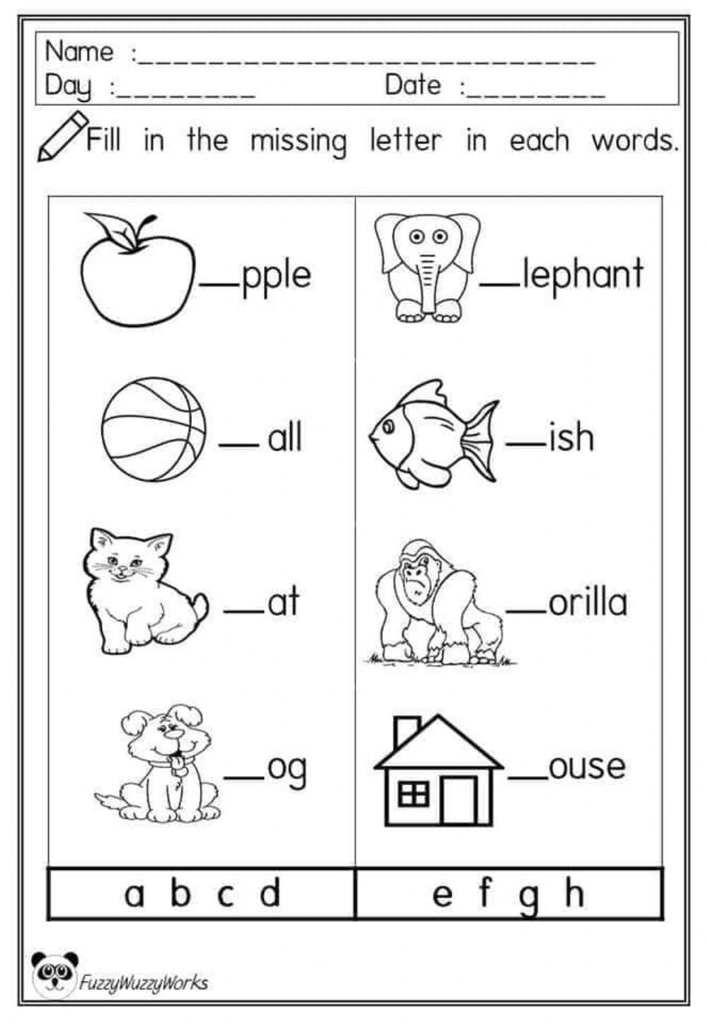 40 English worksheets for kindergarten