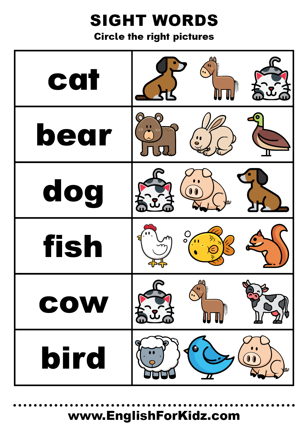 40 English worksheets for kindergarten