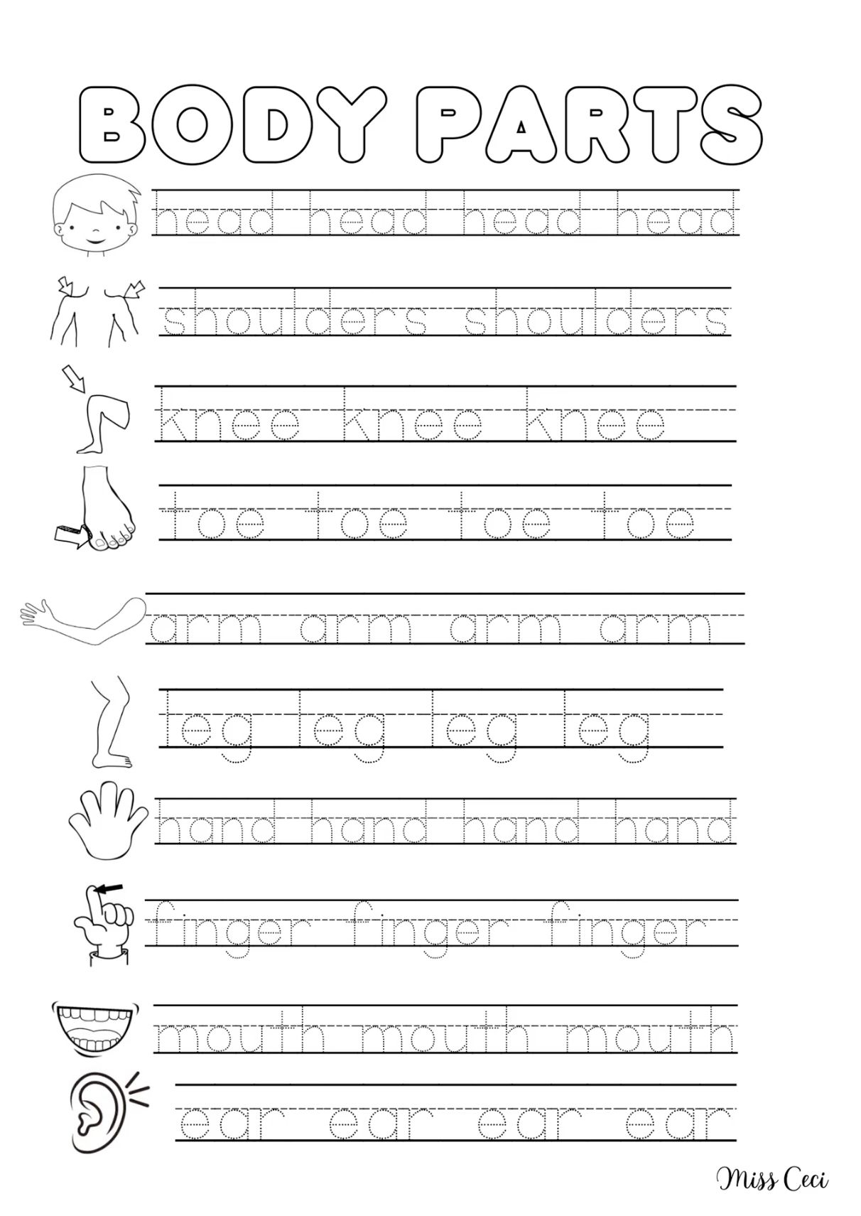 41 Body Parts for Kids Worksheets