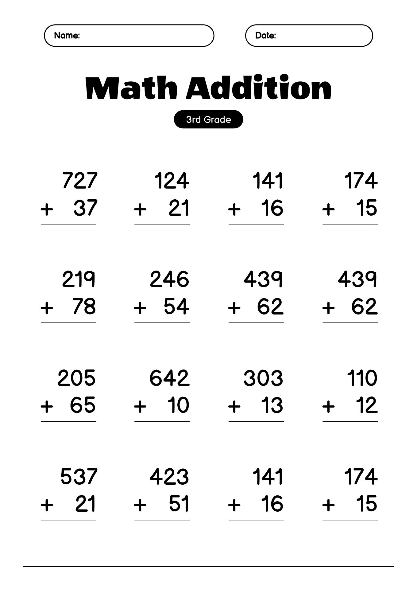 43 Grade 2 math worksheets