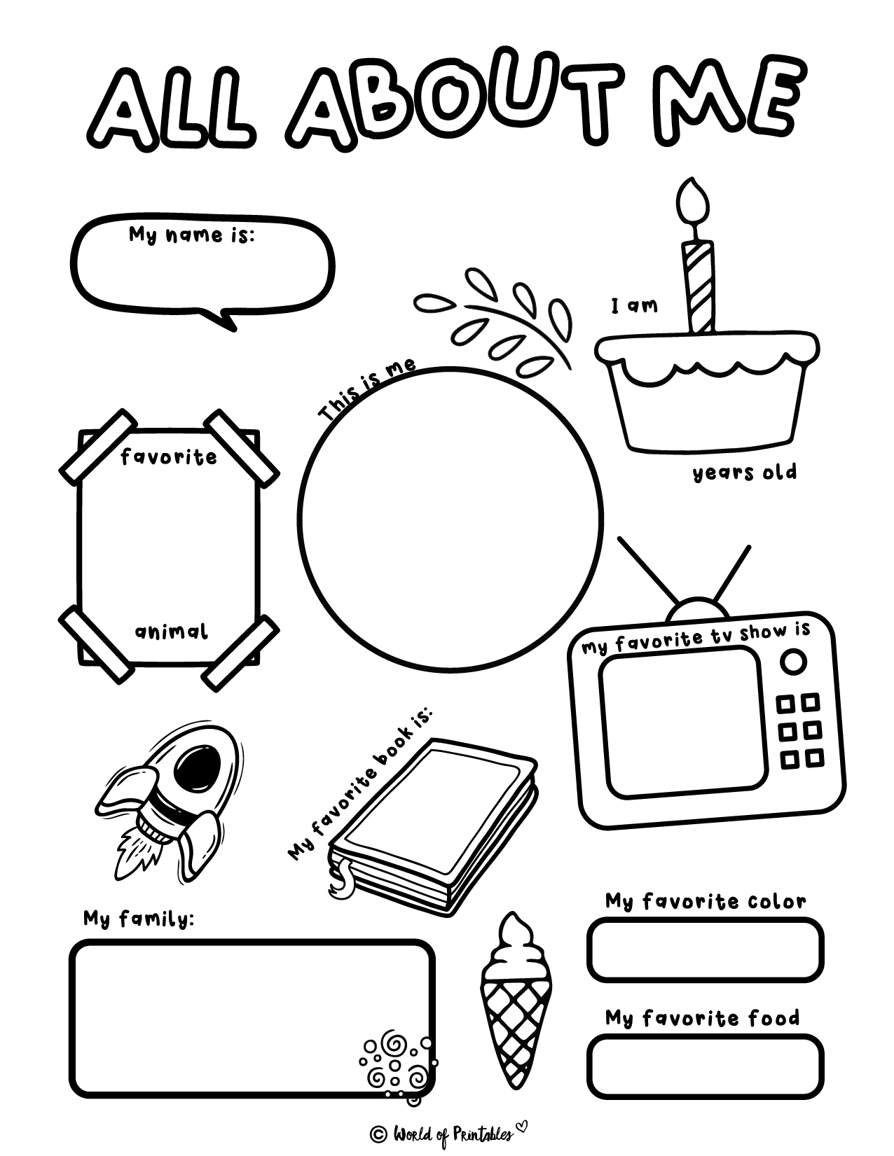 All About Me Worksheets