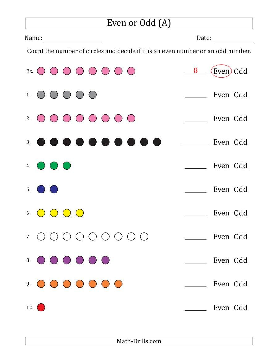 Even or Odd Numbers of Circles (Numbers 1 to 10) (A)