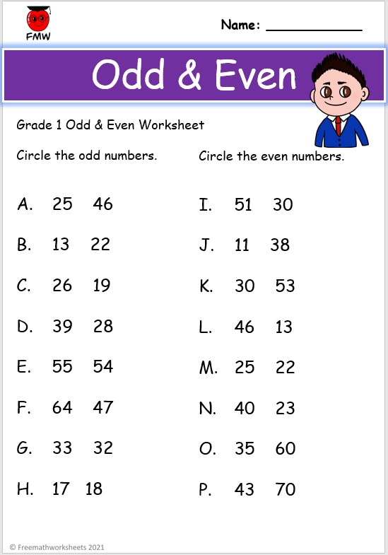 Free Grade 1 Worksheets | Odd & Even Numbers