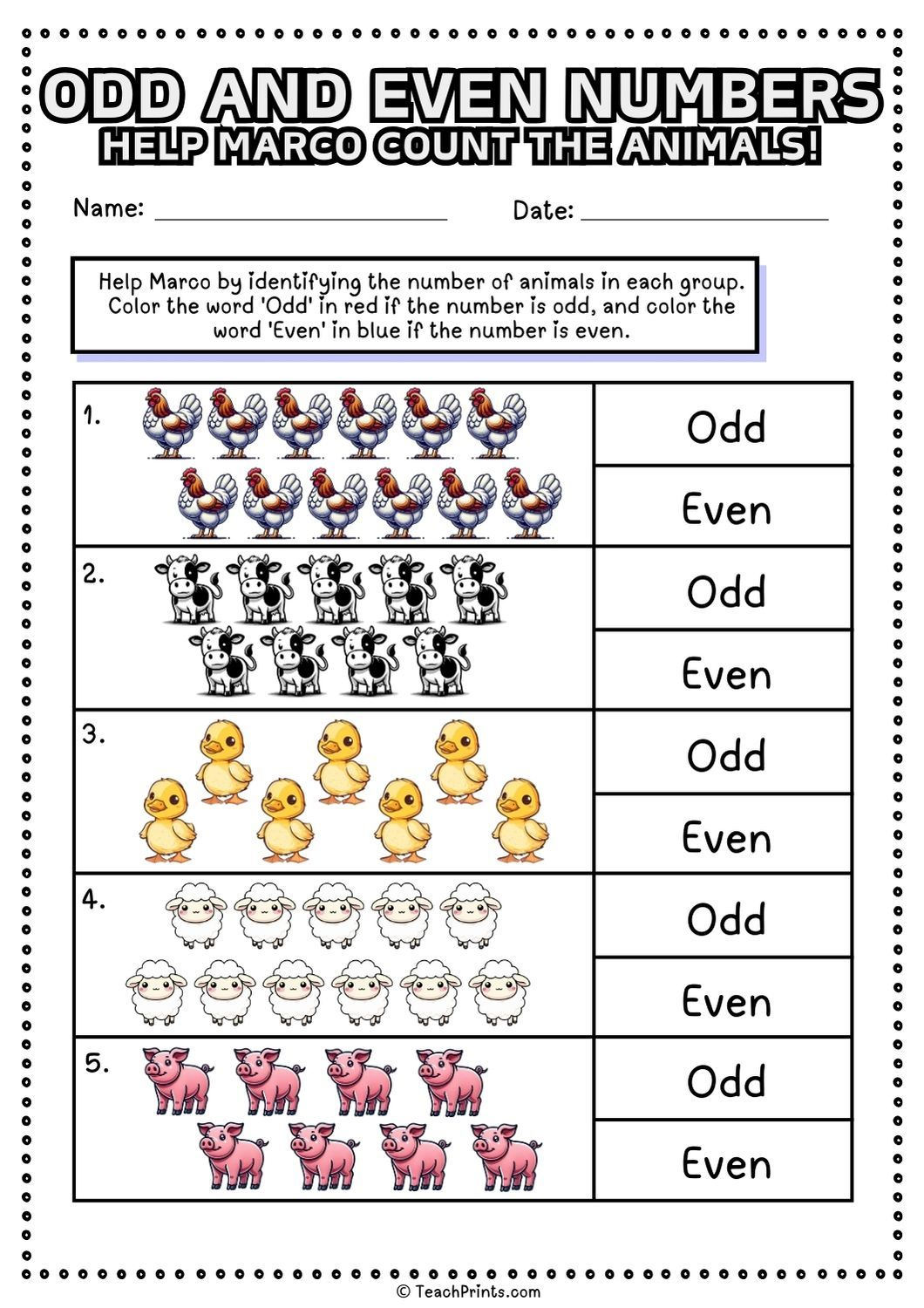 Free Odd and Even Numbers Worksheets - Teach Prints