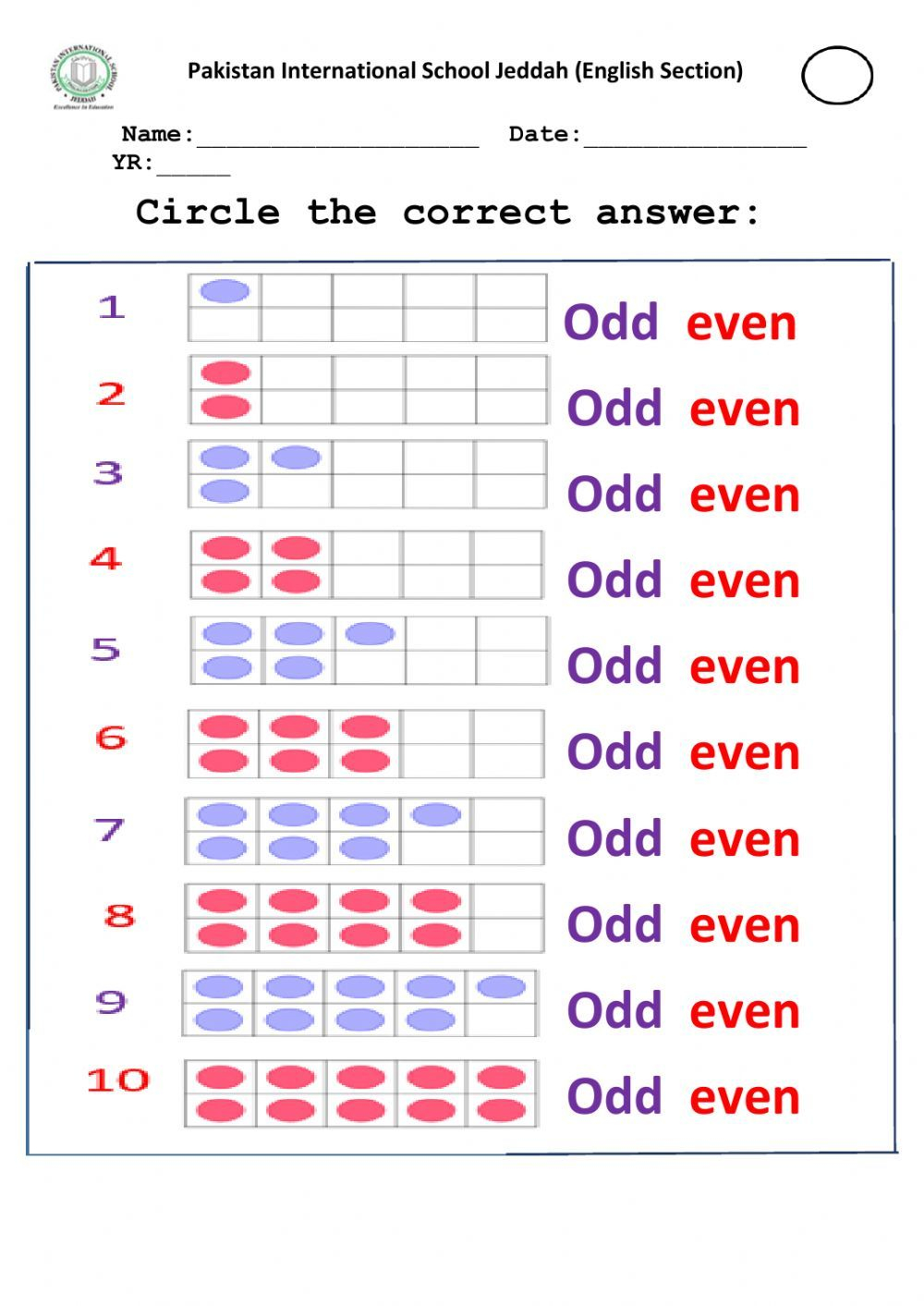 Odd and Even Numbers exercise