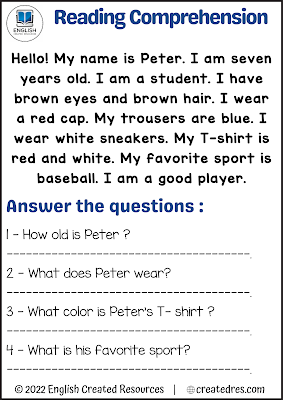 Reading Comprehension Worksheets Grade 1 – English Created Resources