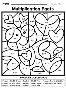 Valentine’s Day Math | Multiplication Color By Number