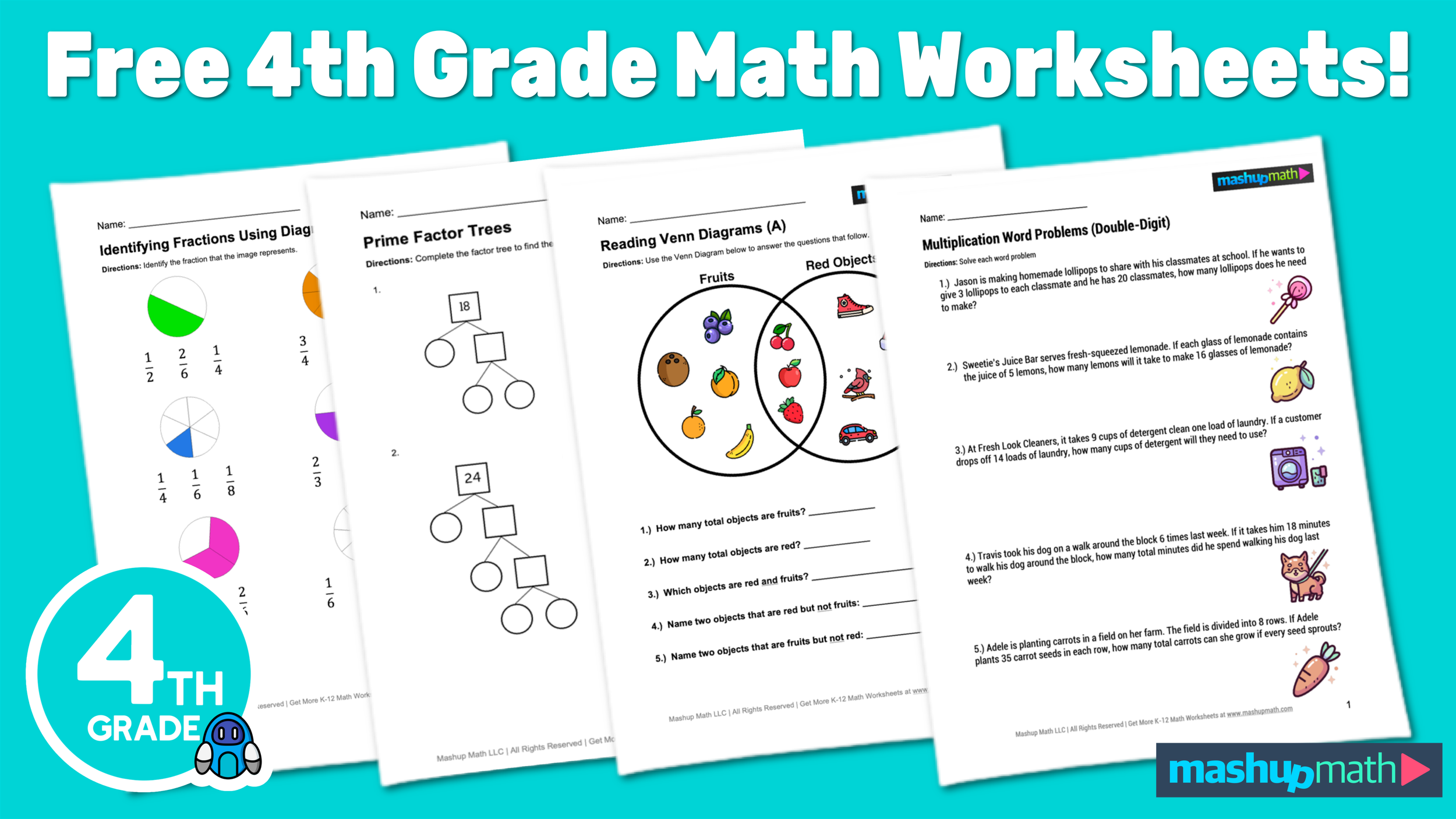 20 4th grade math worksheets