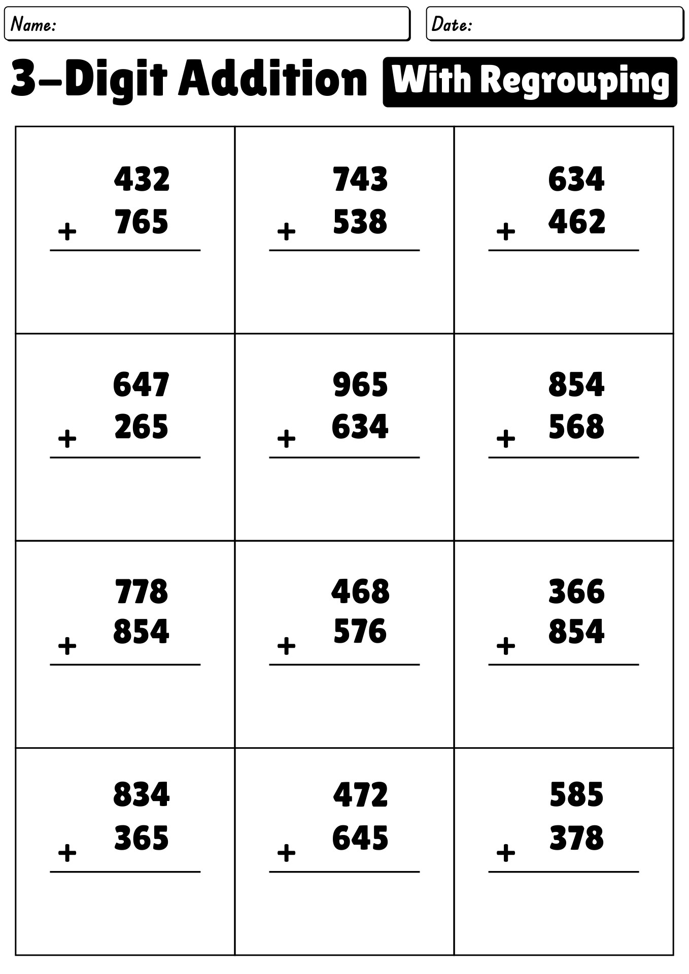 20 18 Three Digit Addition Worksheets worksheetocom