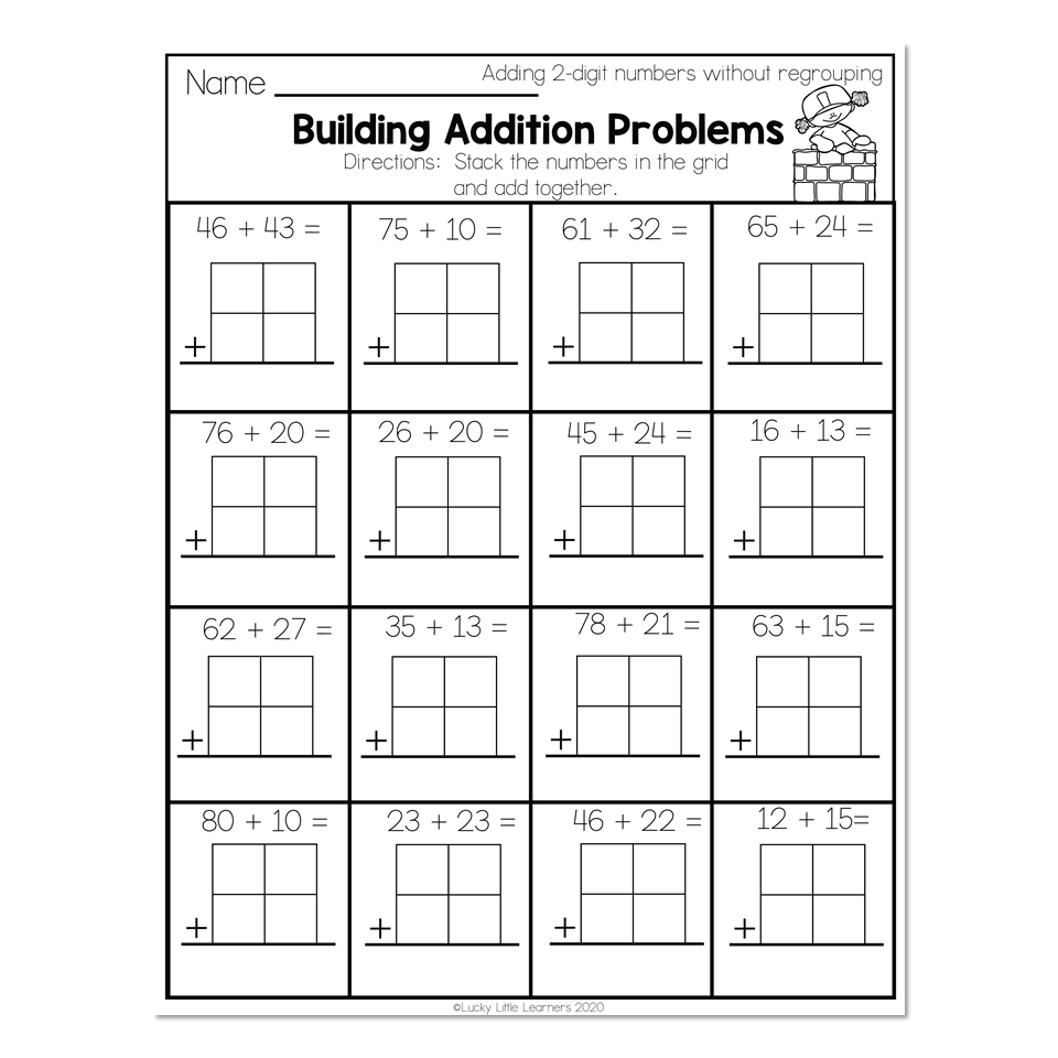 2nd Grade Math Worksheets 2Digit Addition Without Regrouping