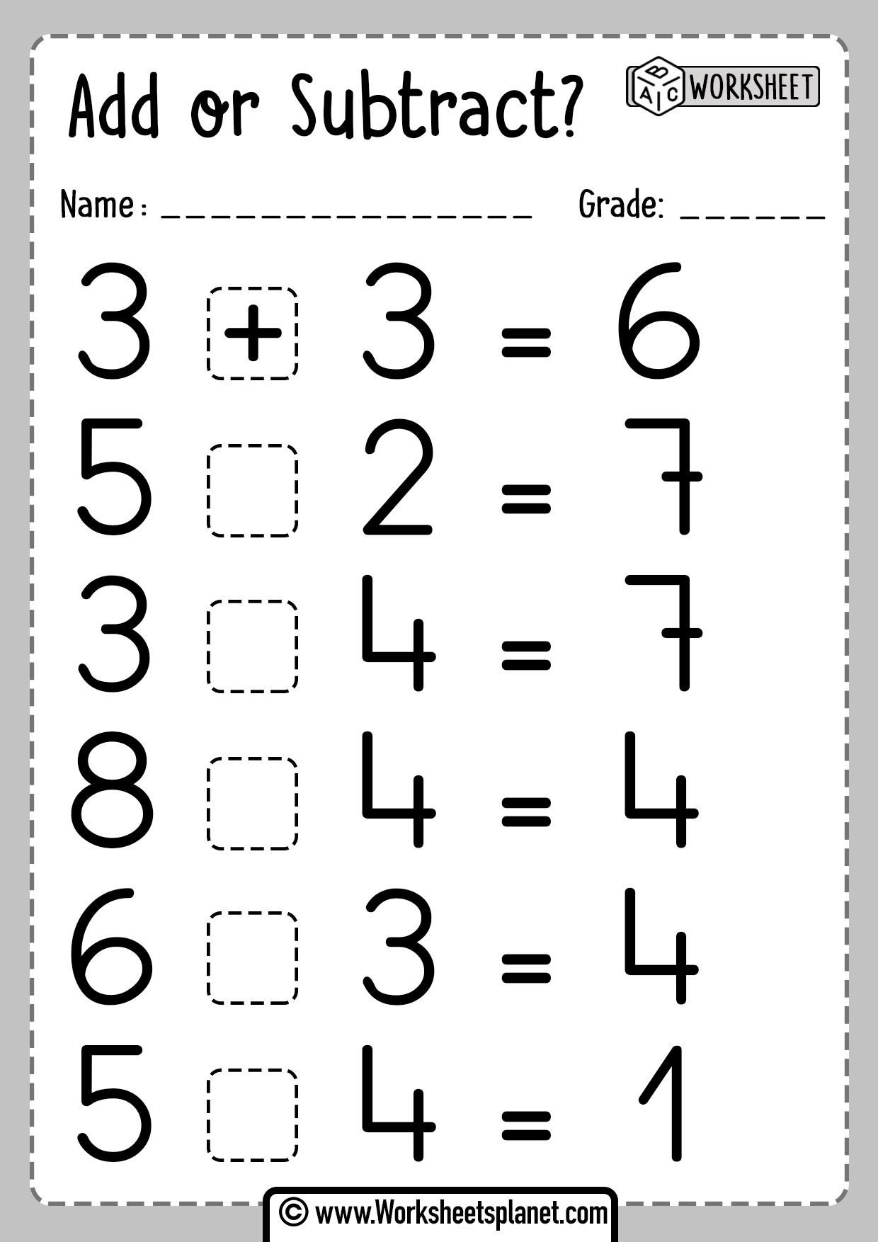 Addition or Subtraction Worksheets Worksheets Library