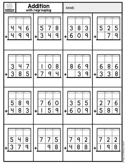 Addition with Regrouping Worksheets Superstar Worksheets