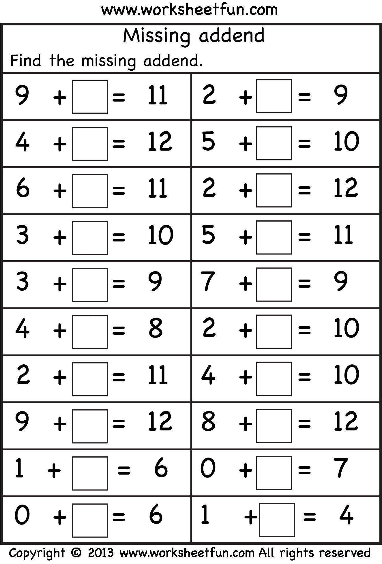 Missing Addend Worksheets To Free Download Missing Addend Worksheets
