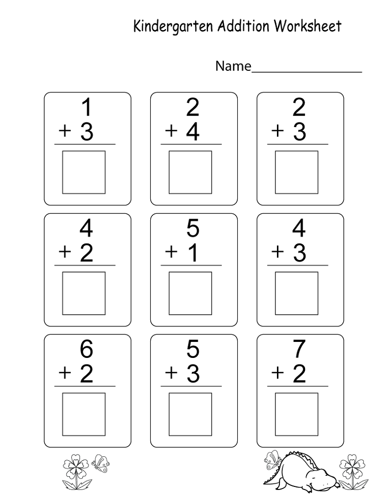 Addition Work Pages For Kindergarten