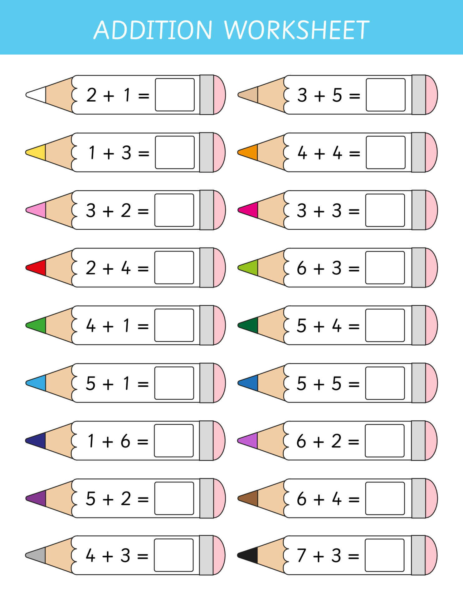 Addition worksheet for kids Educational math game for school children
