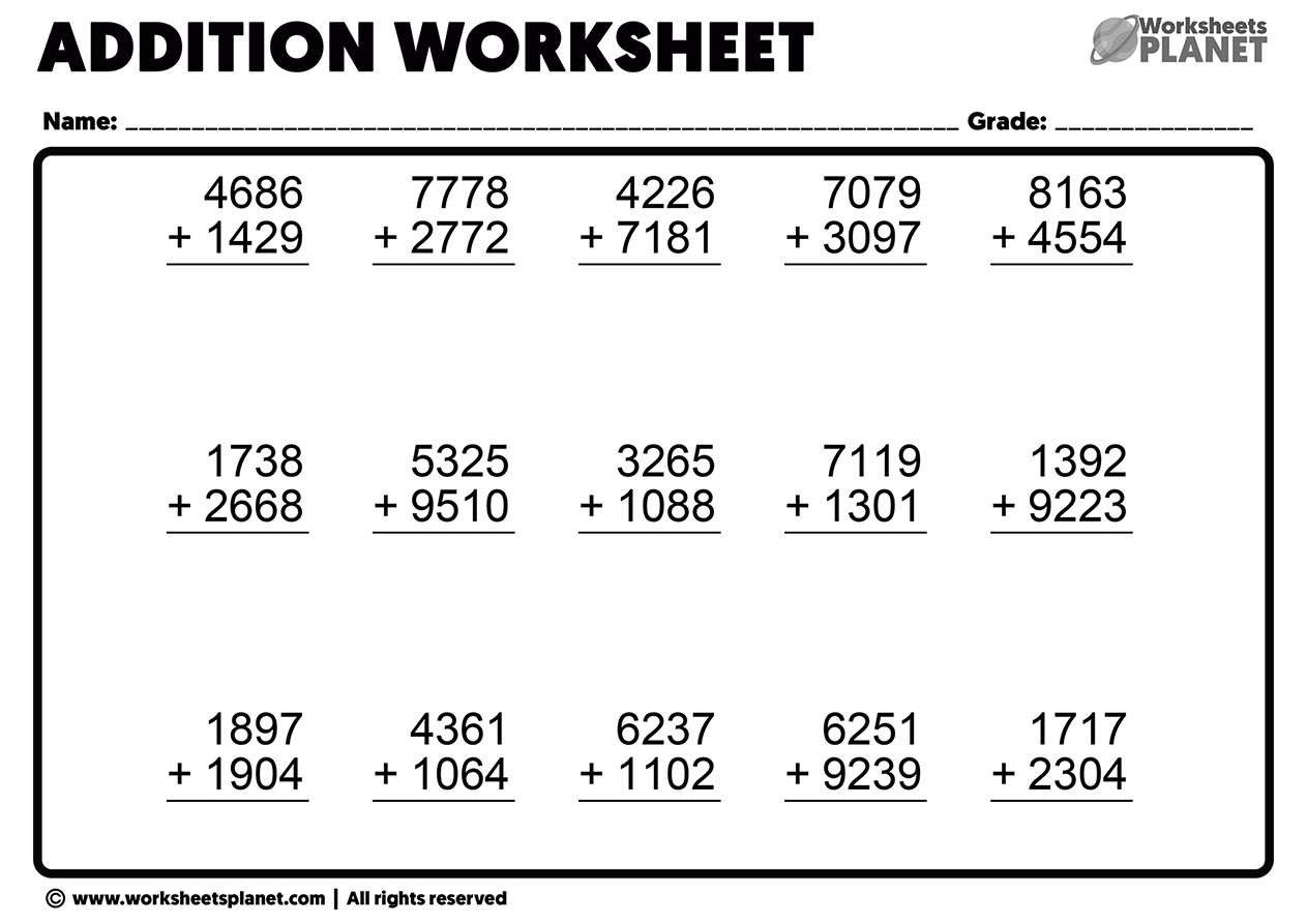 Addition Worksheets For Grade 2 Worksheets Library