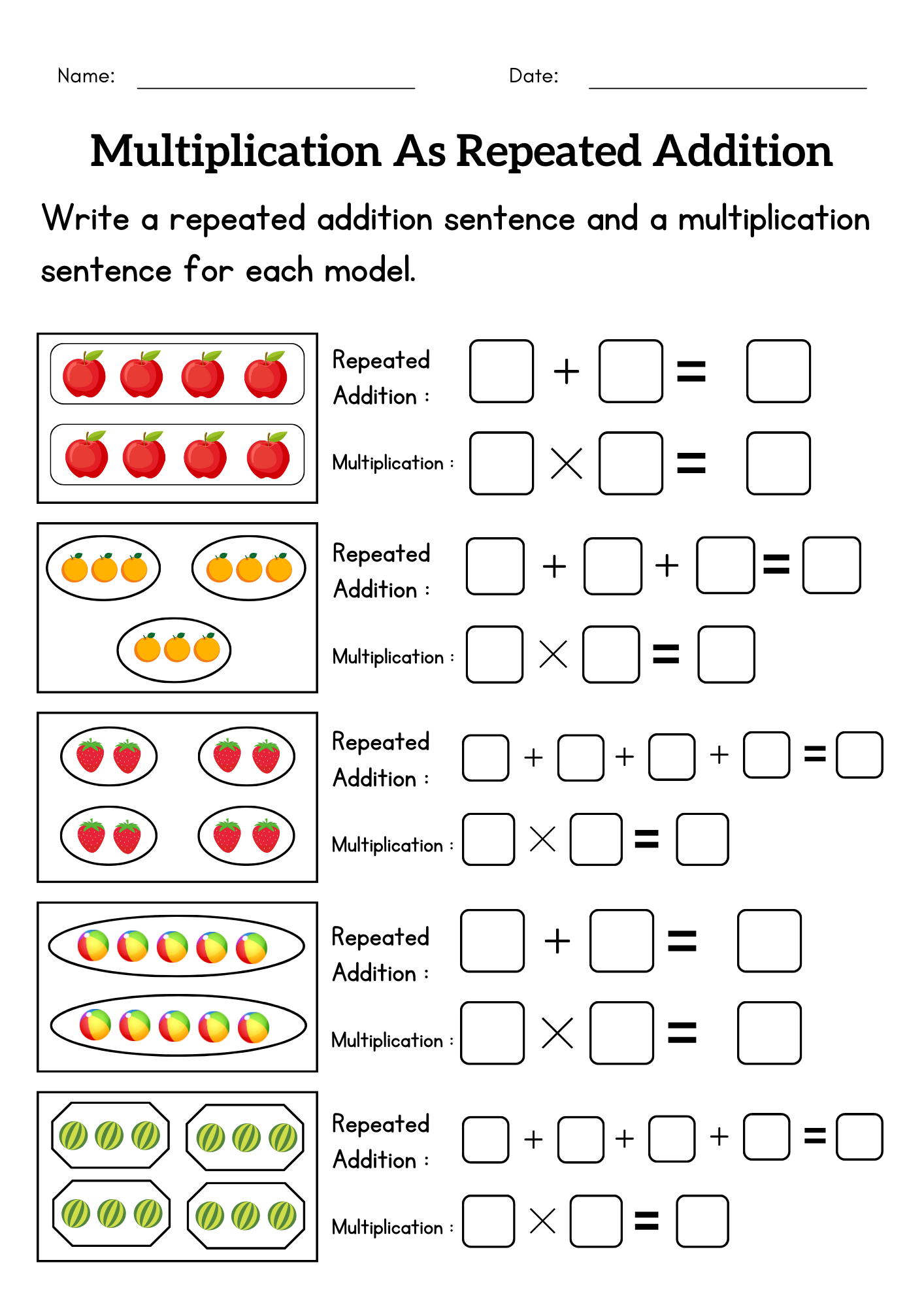 Free repeated addition worksheet for grade 1 Download Free repeated