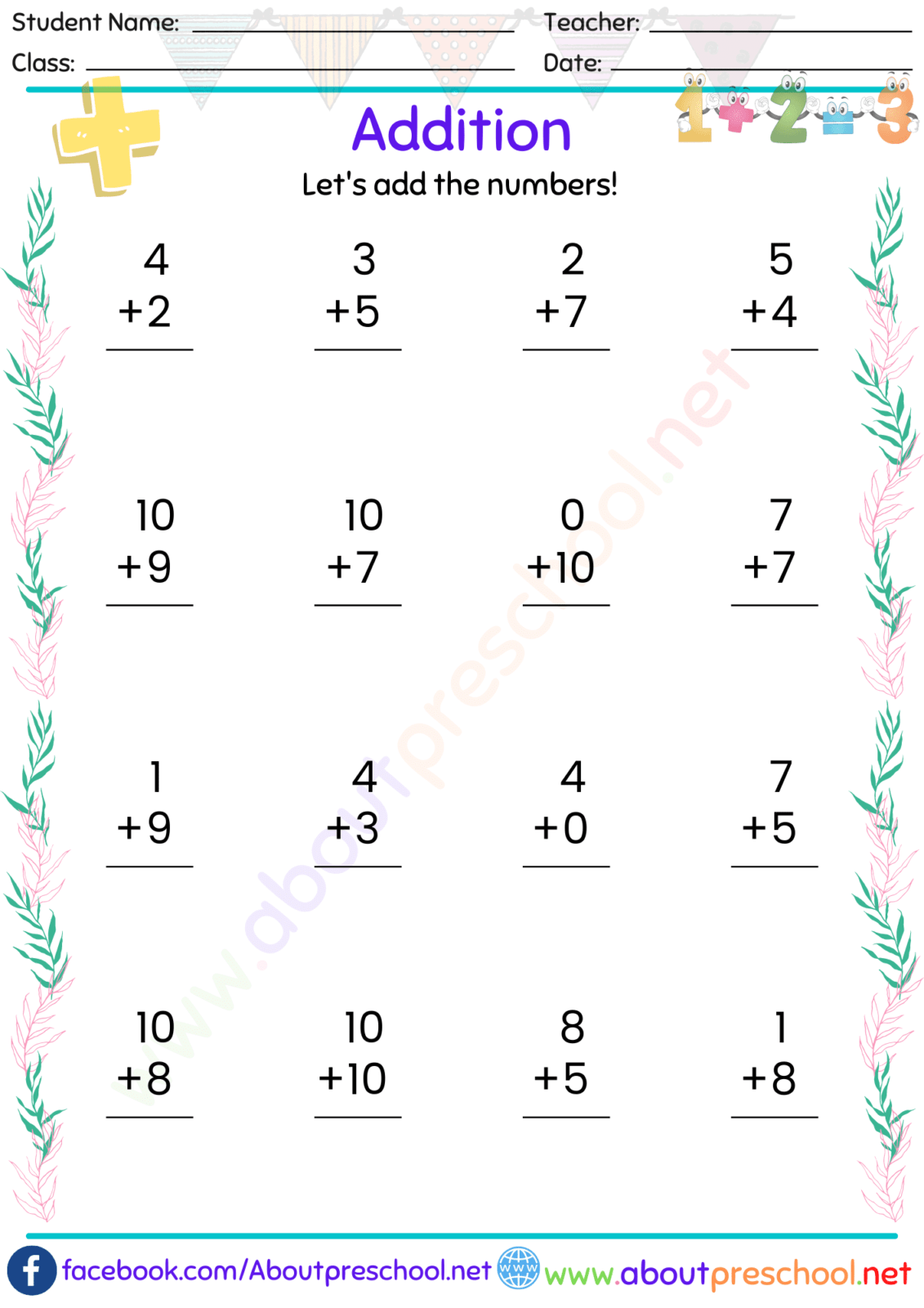 Kindergarten and Grade 1 Addition Worksheets4 About Preschool